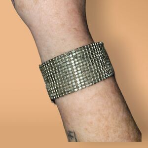 Metal beads and wire adjustable cuff bracelet 2 1/4" wide